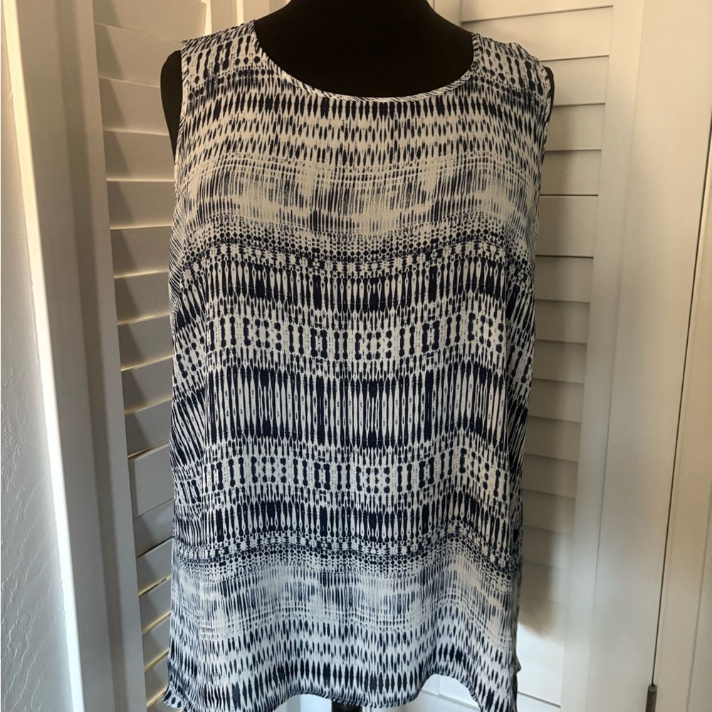 Rose & Olive Navy and White Sheer Patterned Tank Top